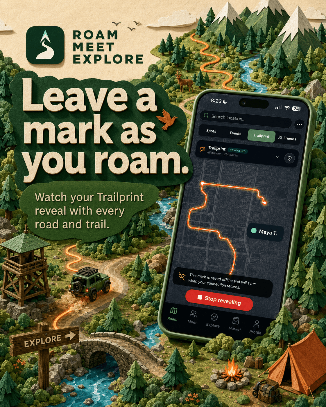 RME Trailprint revealing a travel path across a layered mountain landscape